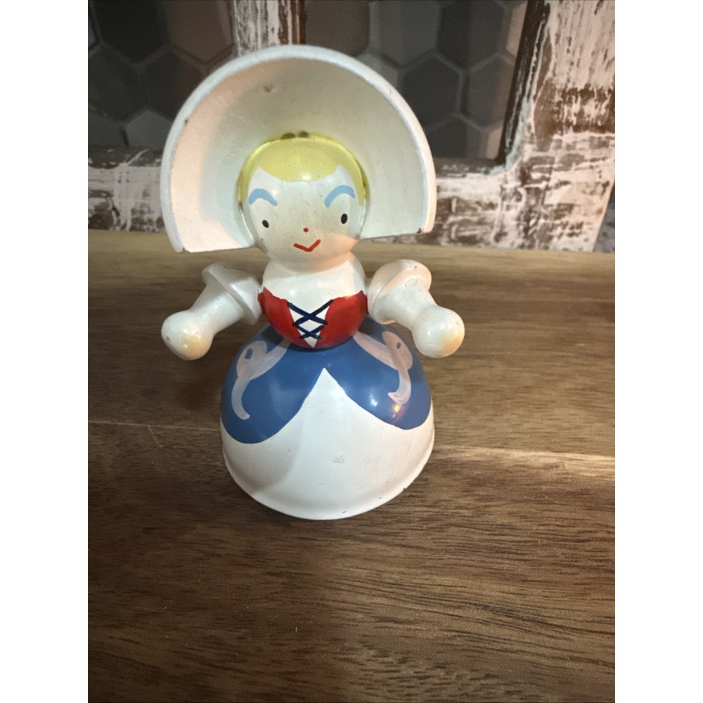 Vintage Dutch Girl Bell Metal White Red Blue Roughly 2.75"